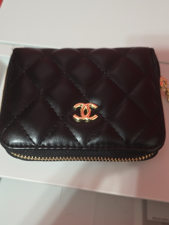 CHANEL Handbags - CHANEL Black Quilted Leather Compact Zip Wallet with Gold CC